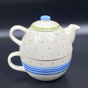 Hallmark Hand Painted Ceramic Teapot and Cup/Home Kitchen Vintage
